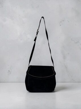 SAKS FIFTH AVENUE BLACK SUEDE LEATHER SADDLEBAG CROSSBODY